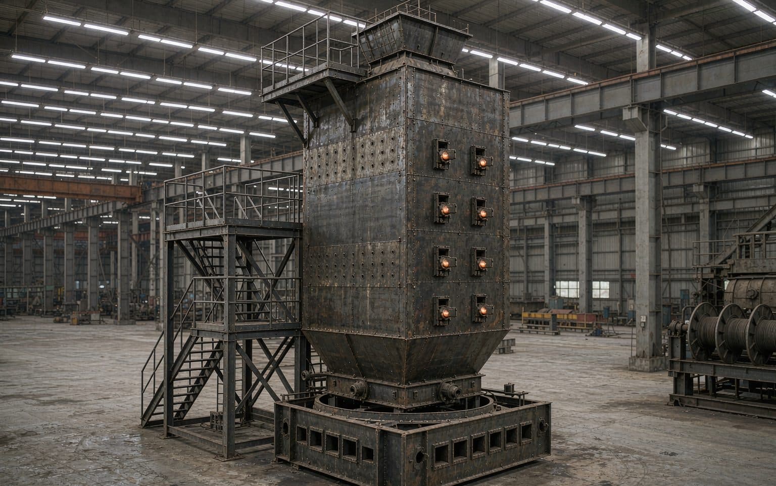 Brick-lined vertical shaft furnace with three fired zones in our workshop